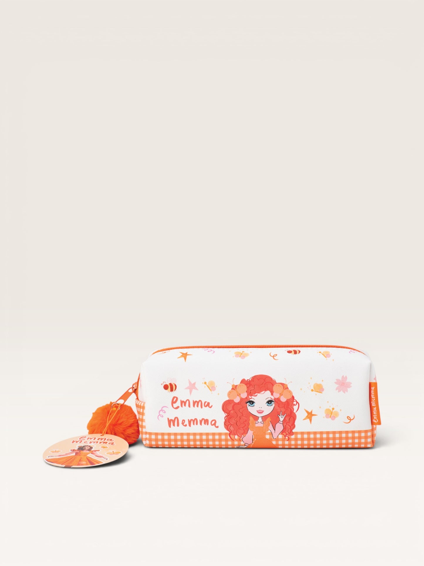 Emma Memma Pencil Case open showing interior and pom pom zip detail