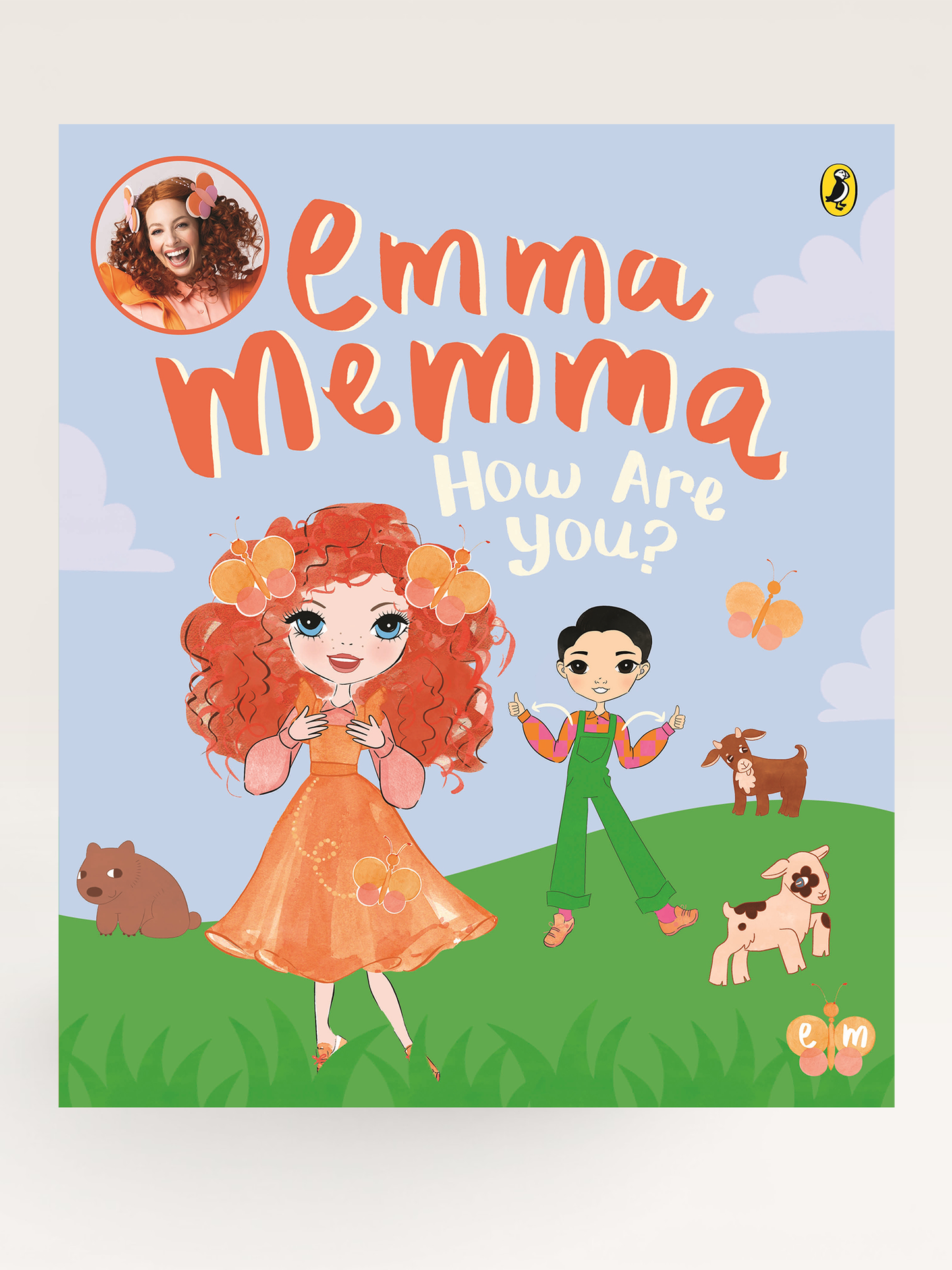 How Are You? Emma Memma picture book cover featuring Auslan signs and Waffles the Wombat for kids aged 2–5