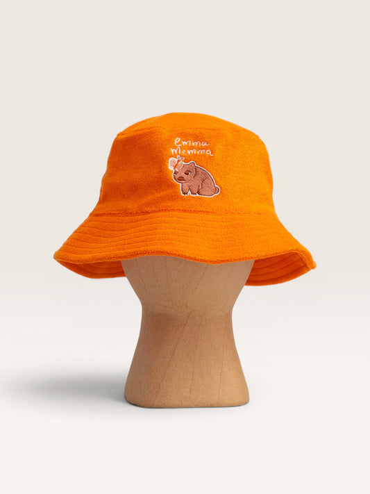 Adult wearing Emma Memma Memma Mum bucket hat front view