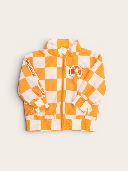 Emma Memma kids bomber jacket in bold check print – sizes 2–8