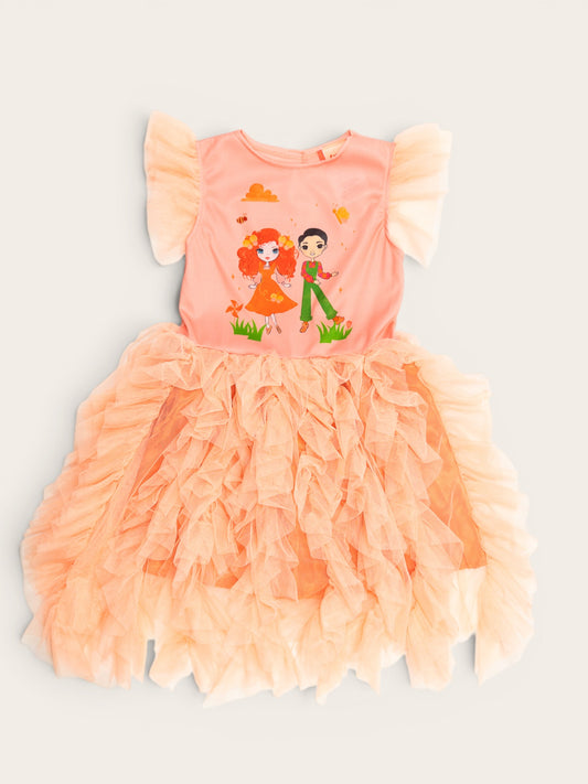 Emma Memma Deluxe Tulle Dress – peach orange costume for toddlers and kids aged 3–5