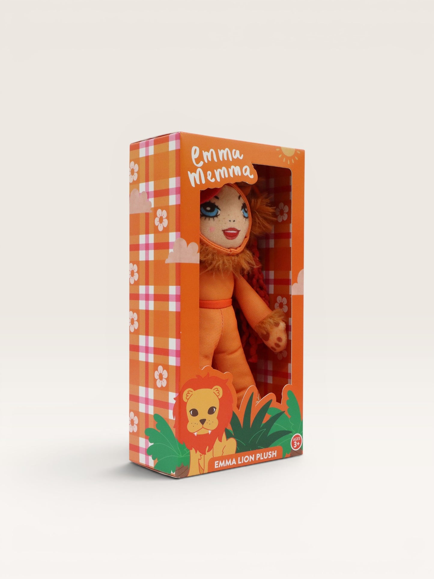 Emma Memma Lion plush bag tag close-up showing lion detail