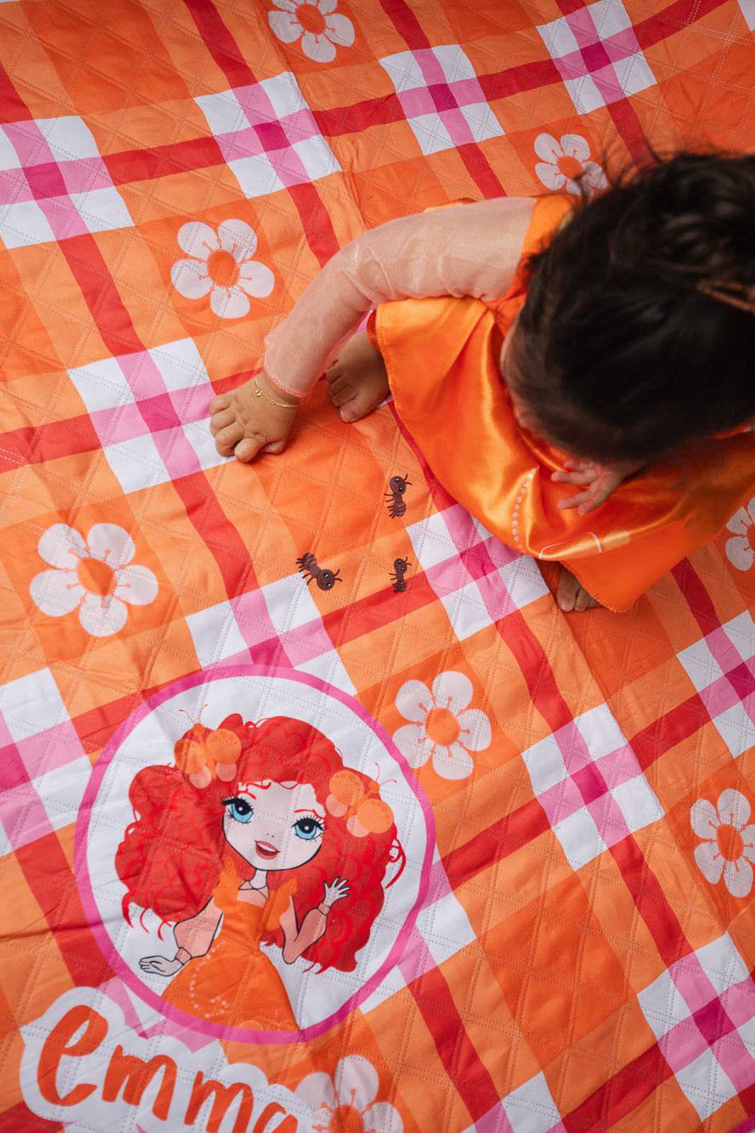 Emma Memma Picnic Rug laid out showing full picnic-inspired design