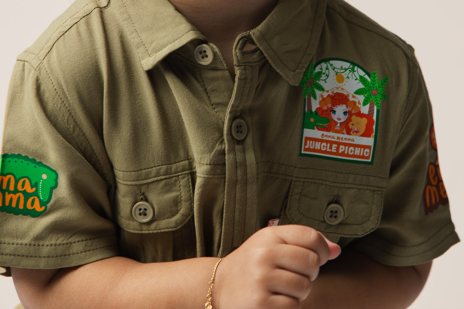 Emma Memma Jungle Picnic shirt close-up showing print detail