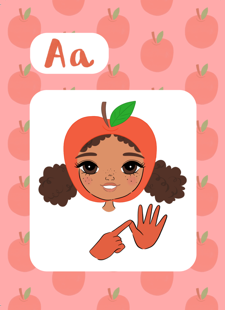 Emma Memma Auslan Flashcard showing letter A sign