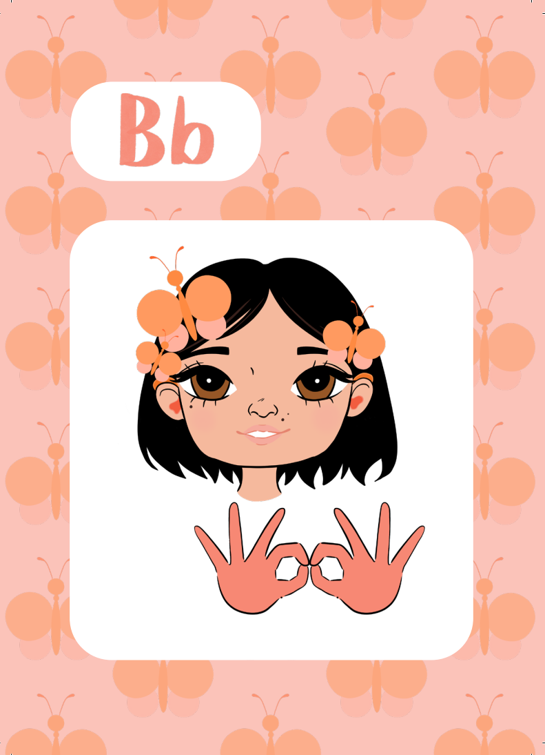 Emma Memma Auslan Flashcard showing letter B sign