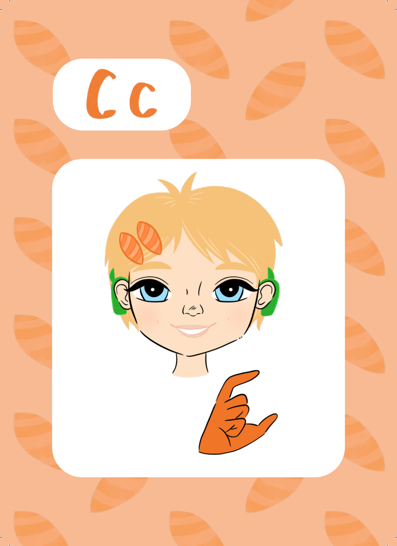 Emma Memma Auslan Flashcard showing letter C sign