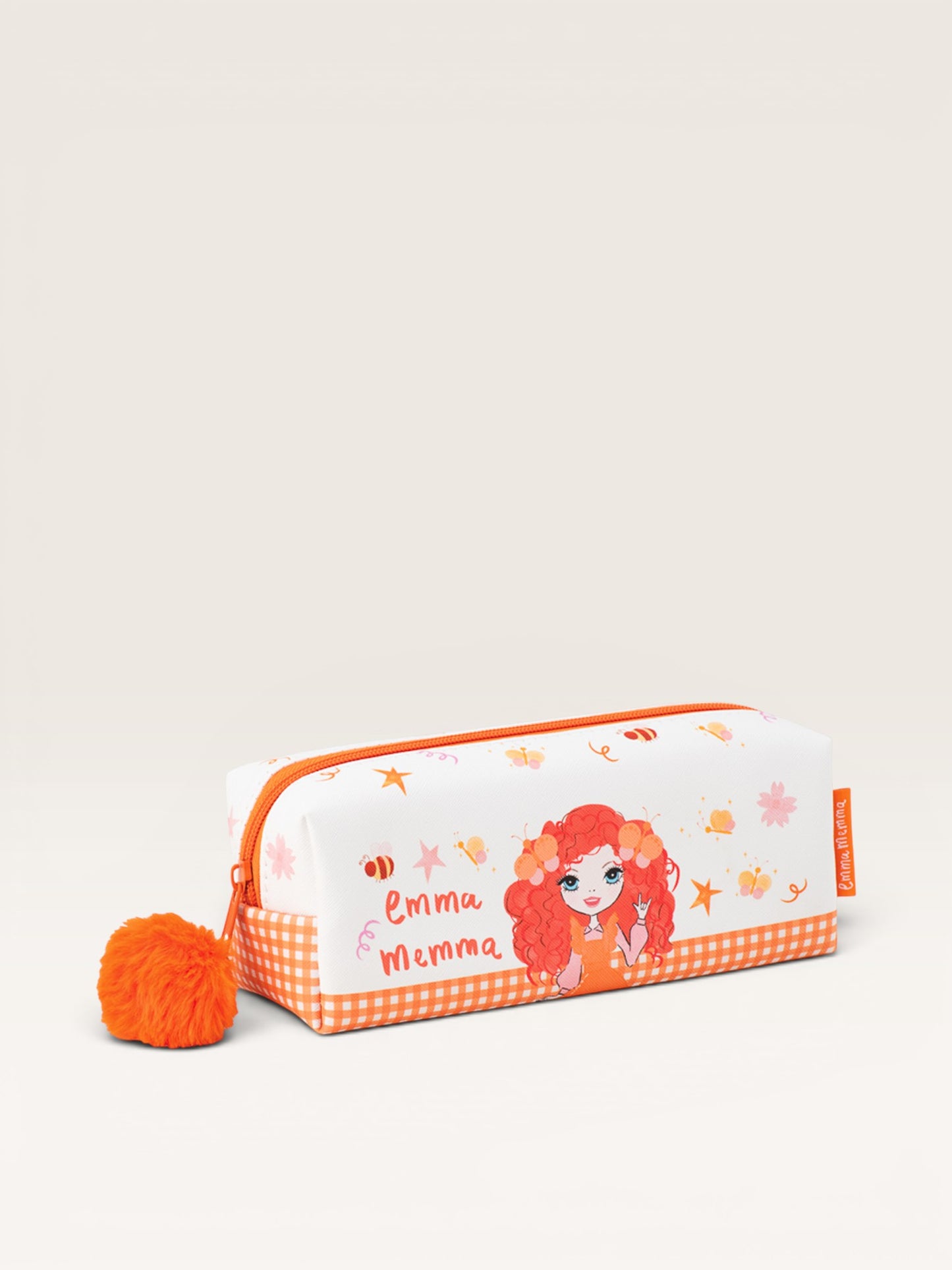 Emma Memma Pencil Case with pom pom zip – double-sided kids stationery for school